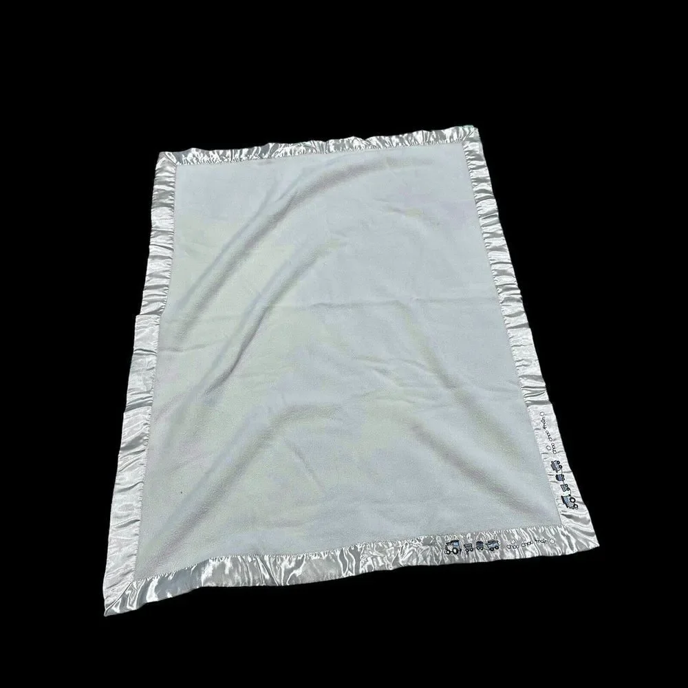 Small Wonders Baby Blanket Satin Trim Choo Choo Train Blue Security Fleece Kmart
